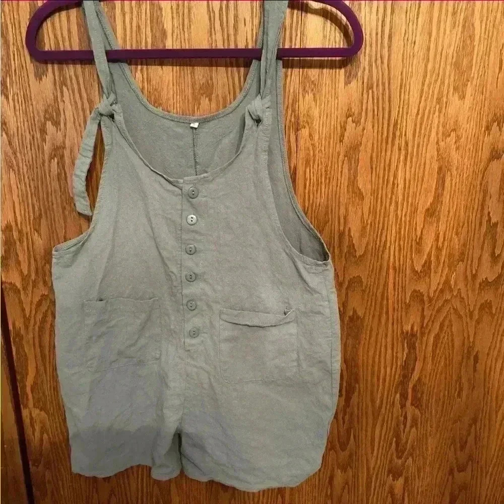 Yeokou Green Tie Romper Cotten And Linen Size Small
